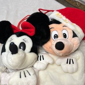 Matching Mickey and Minnie plush holiday stockings